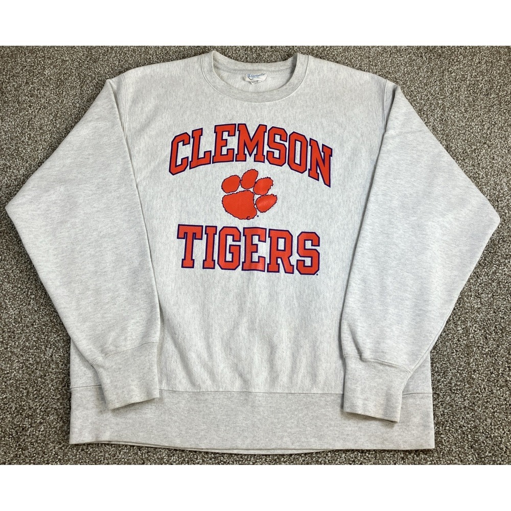 Champion Reverse Weave Clemson Tigers Crewneck Sweatshirt Size Large Gray